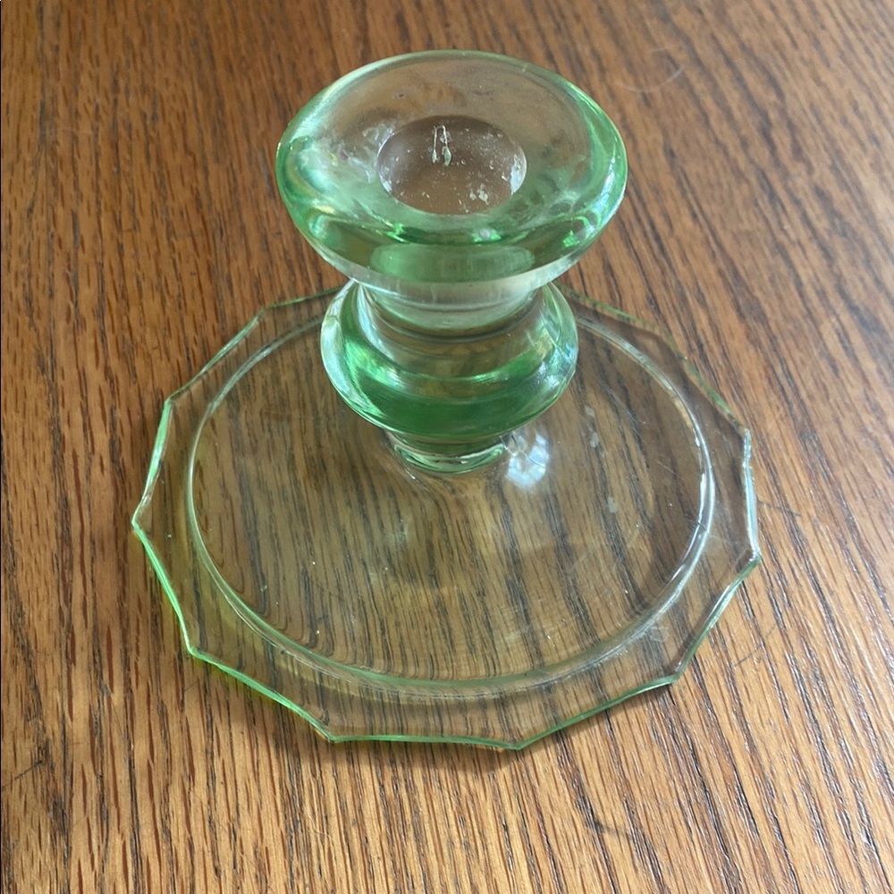 Green Glass Candle Holder Depression Glass Single 👀